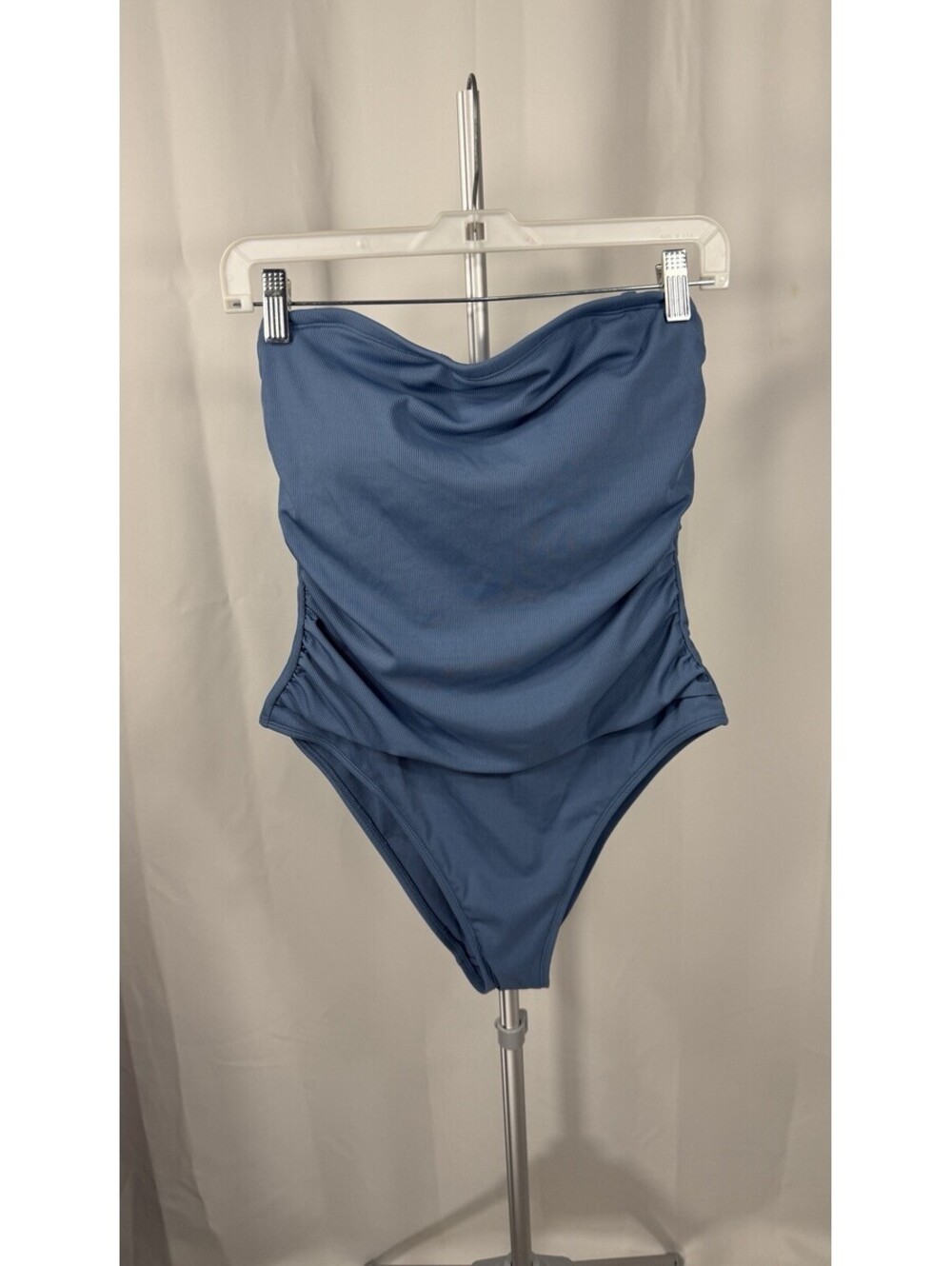 Shade Shore Swimsuit Size L 12 14 Blue Ribbed Strapless One Piece Bandeau